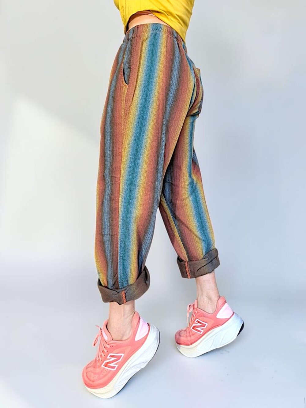 The Territory Ahead striped rainbow hippy high rise wide leg crop pants M's L/29
